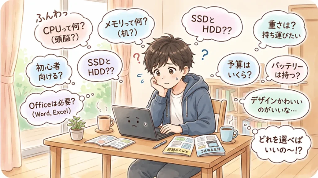 パソコン選びに悩んでいる少年
